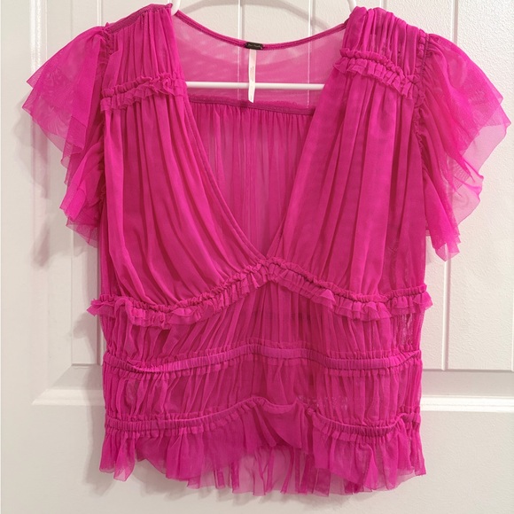 Free People Tops - Free People Fuchsia Ruffled Blouse